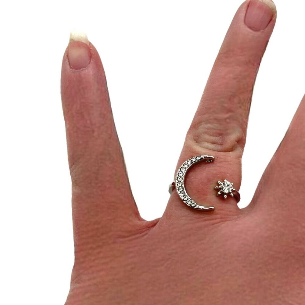 Wrap Ring Crescent Moon Star Celestial Womens Sil… - image 2